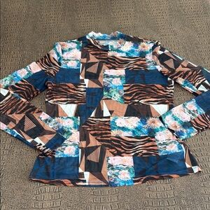 SHEIN Mesh Patchwork Long Sleeve Top XL Floral Tiger Stripe Abstract Print